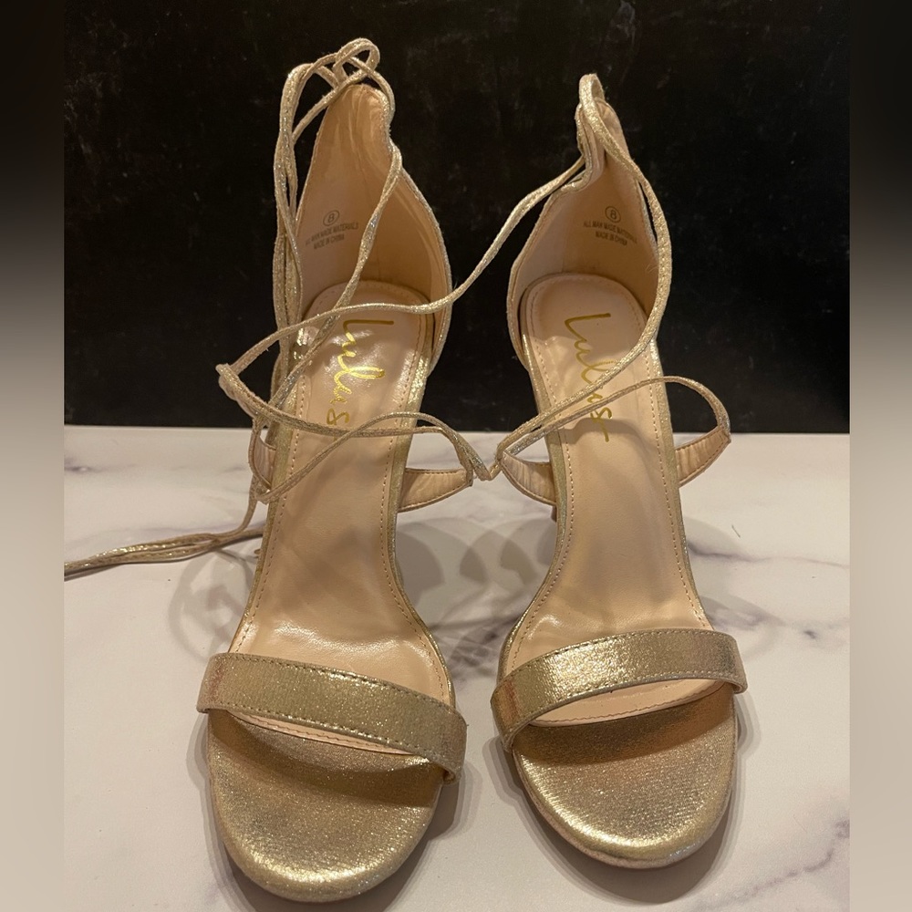 Aimee Champagne Metallic Lace-Up Heels - Picture 3 of 4